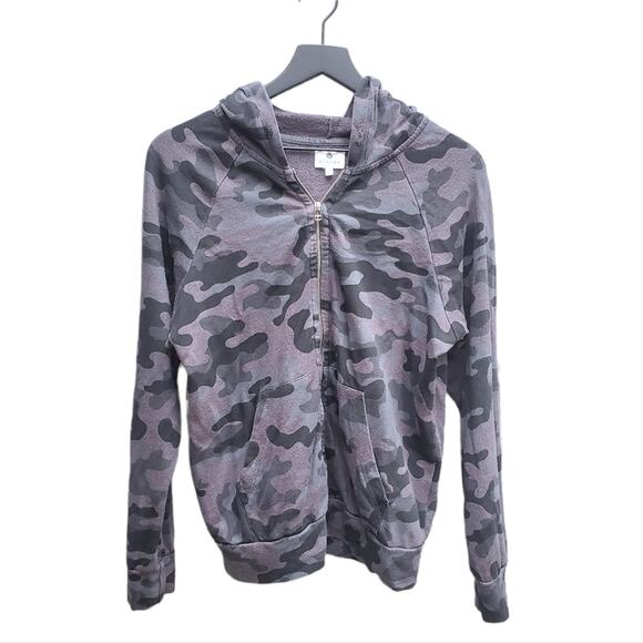 Sundry Camo Zip Up Hoodie Light Dark Grey Print Size 2 Medium Sweatshirt Comfy - Picture 4 of 15